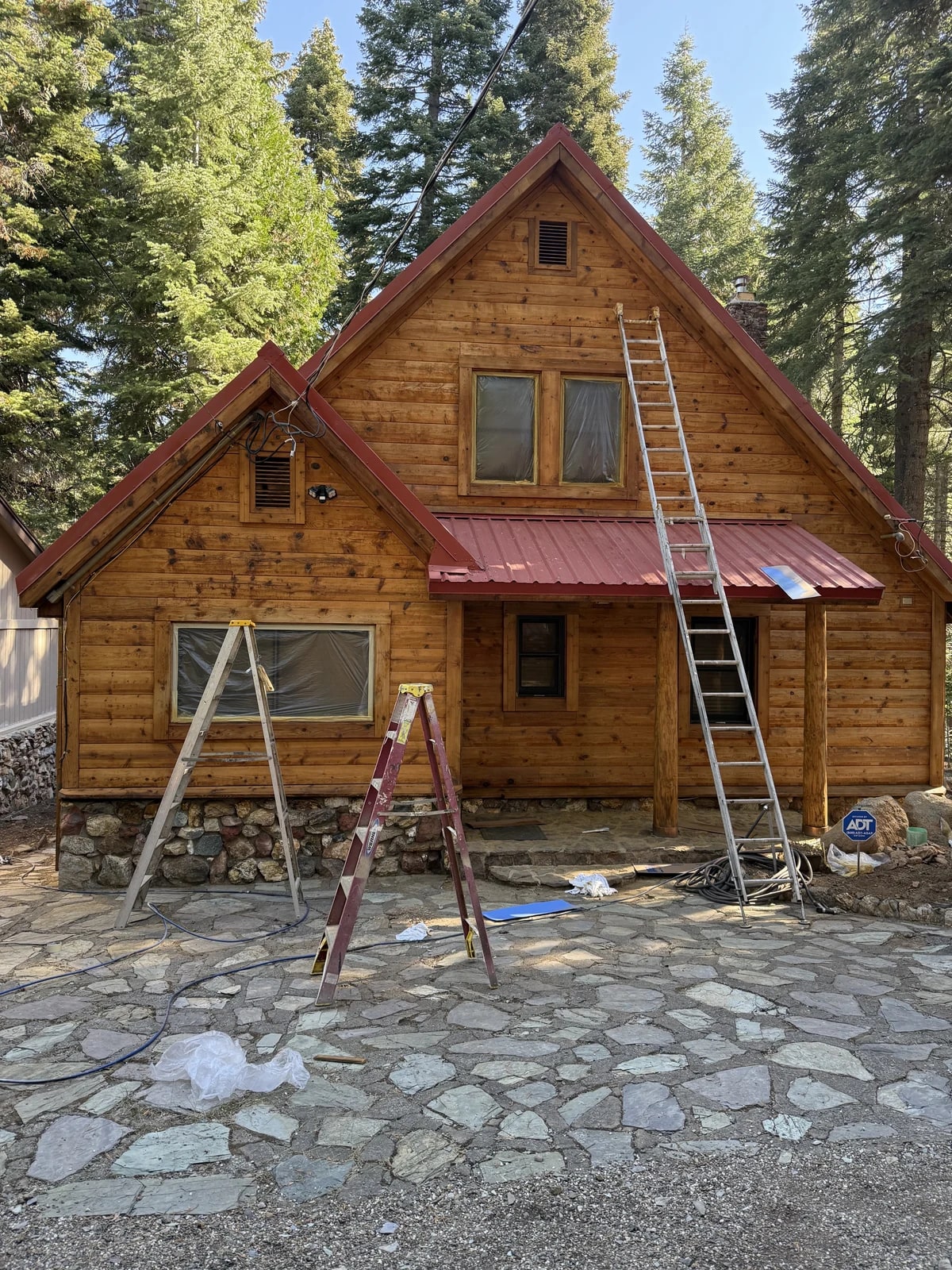 Cabin exterior prepared for a fresh protective finish