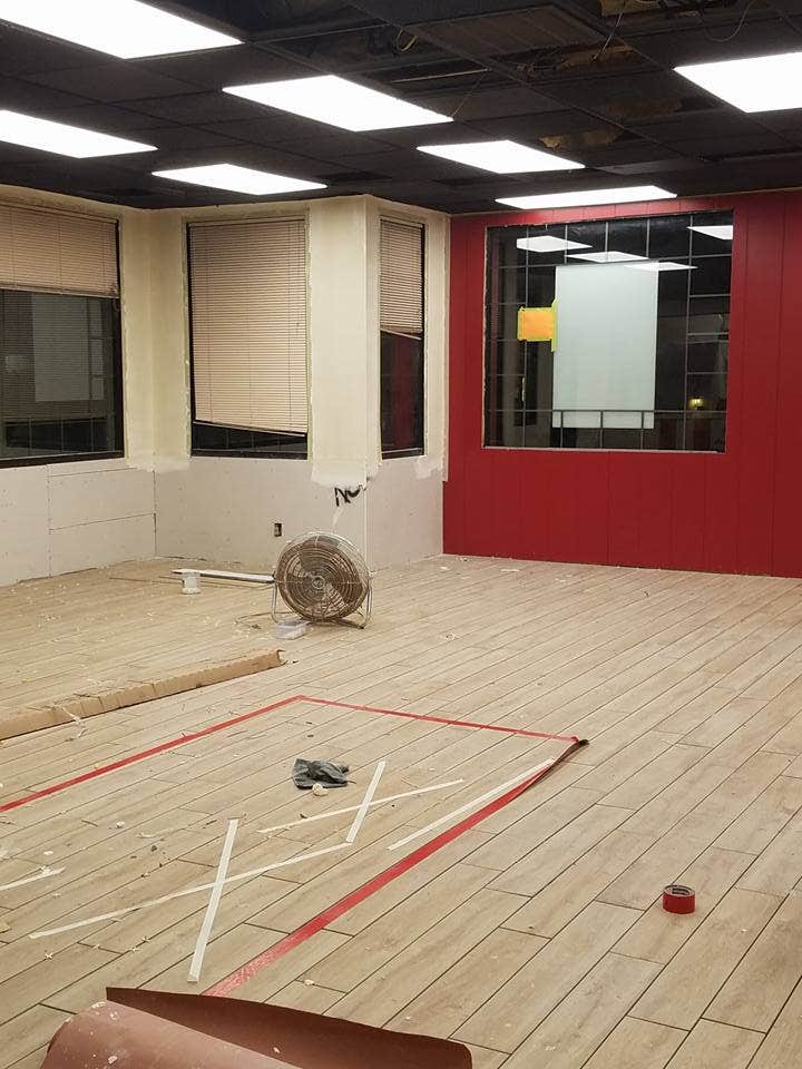Commercial interior protected and prepared before painting
